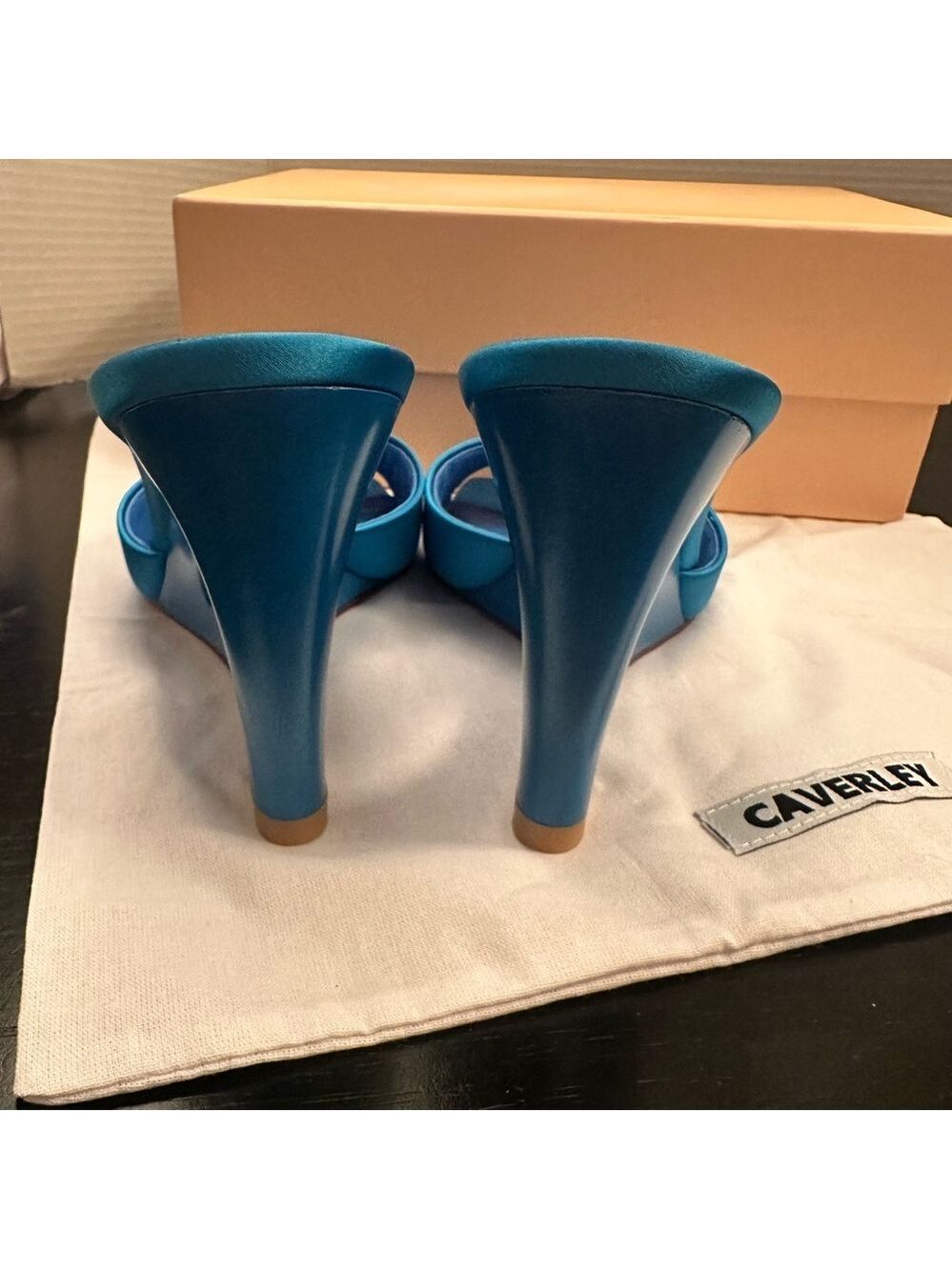 CAVERLEY Ozi Sculpted Wedge Heels - Blue Leather& Satin heeled mules Sz39 NEW - Picture 7 of 10